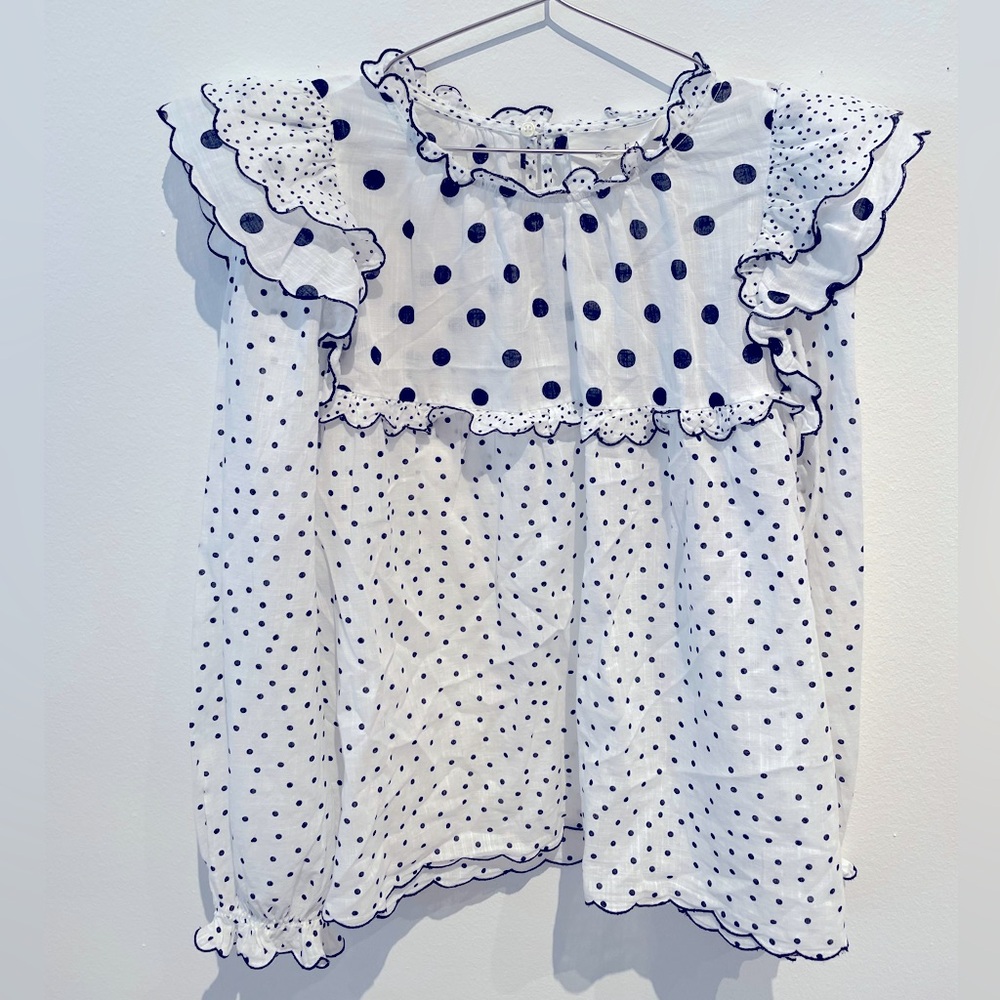 VGUC The Great. Flutter Sleeve Black and White Polka Dot Ruffle Long Sleeve Top